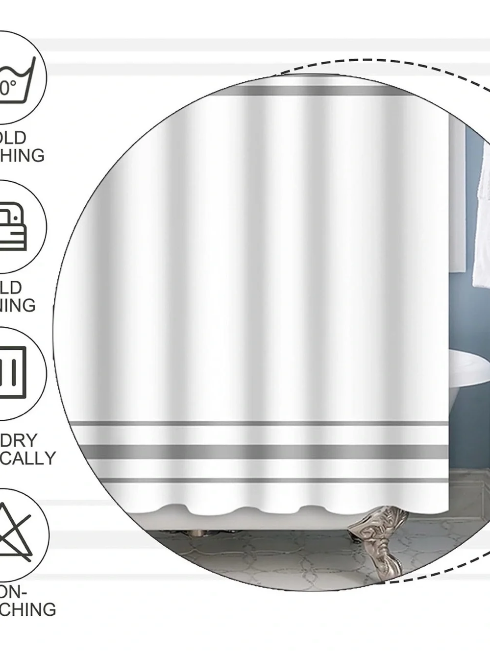 White Shower Curtain with Gray Stripes